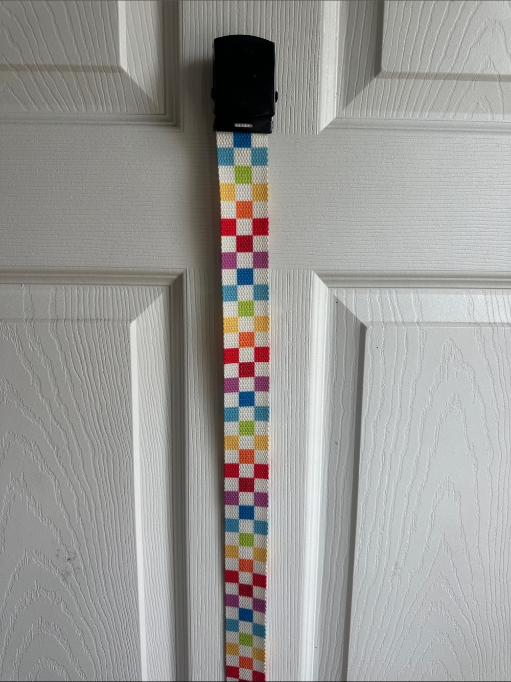 Multicolor Checkered Web Belt with Black Buckle